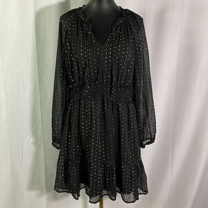 Old Navy Black & Silver Swiss Dot Smocked Waist Ruffle Hem Dress